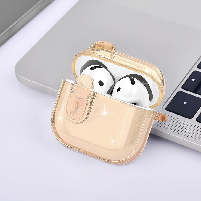 (with Safety Lock) VISOOM 2025 Clear Cases For Airpods iPods 4 Case Cover Women, Bling Airpod iPod 4 Case Soft 4th Gen Air Pods iPods Cases With Keychain for Apple Headphones Airpods4 Generation-Khaki
