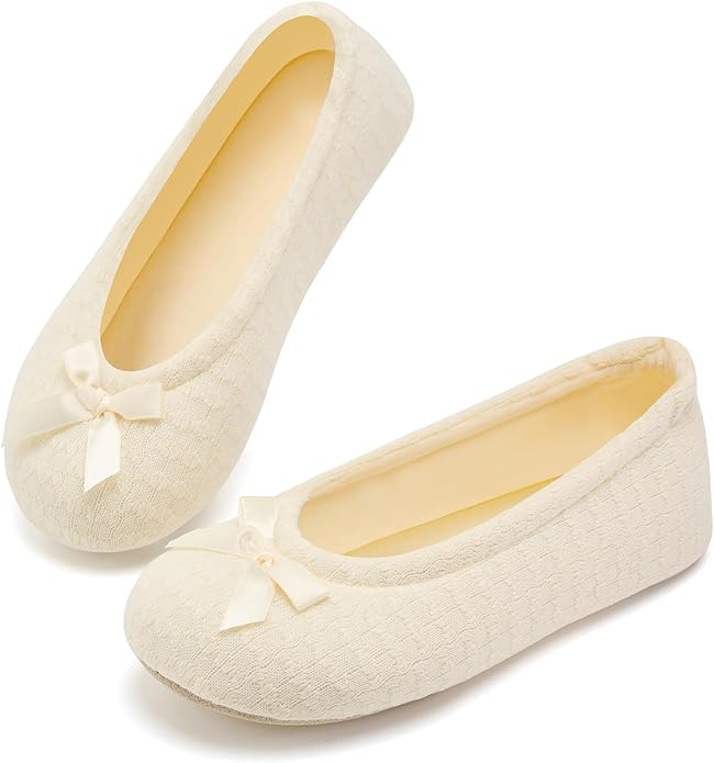 ANLUKE Women's Ballerina Slippers Fuzzy House Shoes Memory Foam with Non-Slip Sole