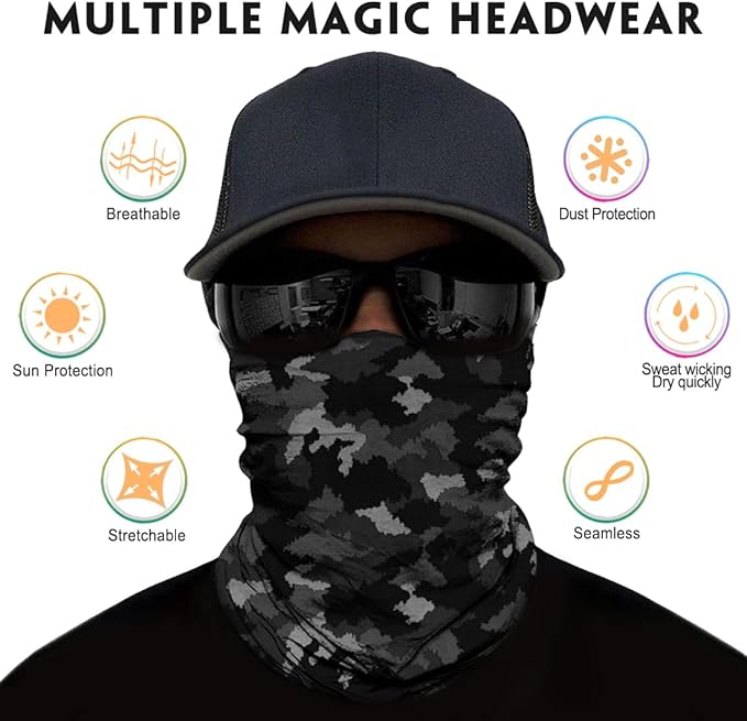 Neck Gaiter for Men Women Headwear Bandana Head Wrap Face Scarf Mask Cover Warmer Balaclava-Seamless & Versatile