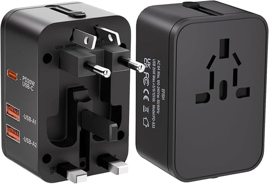 Travel Adapter Fast Charge,Worldwide All in One Universal Travel Adapter with PD3.0 Type C & USB-A Quick Charging Portable Wall Charger,AC Power Converters for USA UK EU AUS-Black
