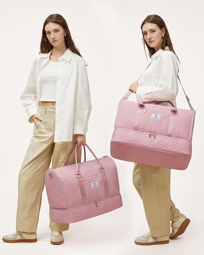 LOVEVOOK Convertible Garment Bag for Travel with Shoe Pouch, Carry On Garment Duffel Bag with Toiletry Bag, 2 in 1 Hanging Suitcase Suit Bag, Weekender Bag for Women Travel, Wedding, Pink