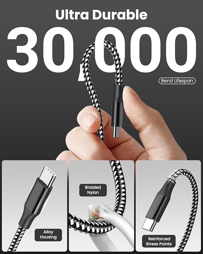 SwaggWood USB C to USB C Cable, 3-Pack 10FT 60W USBC Fast Charging Cable Nylon Braided Type C Charger Cord for iPhone 17/16/15/iPad Pro/MacBook Air and More