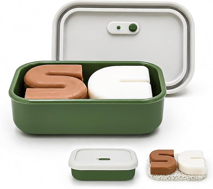 AIDIMMING Large Silicone Travel Soap Case, Leak-Proof Shampoo Bar Holder for Kitsch Shampoo & Conditioner Bar Set, Drain Tray Soap Container for Large Soap Bars, Handmade Soap, Travel Gym Camping