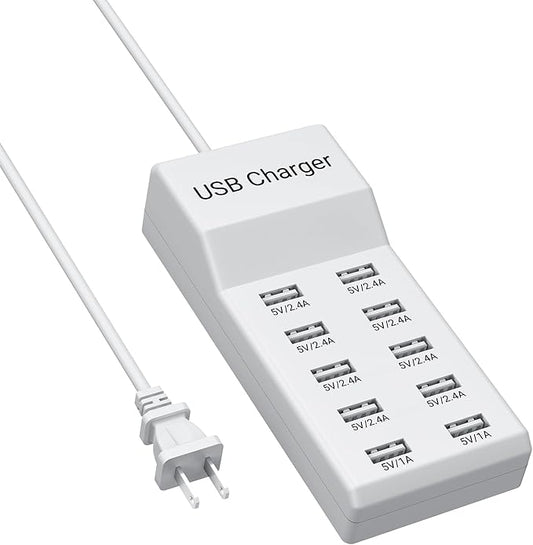 10-Port USB Charger Station, 50W10A Multiport Charger Hub for iPhone, Galaxy, iPad & More, 3.3FT