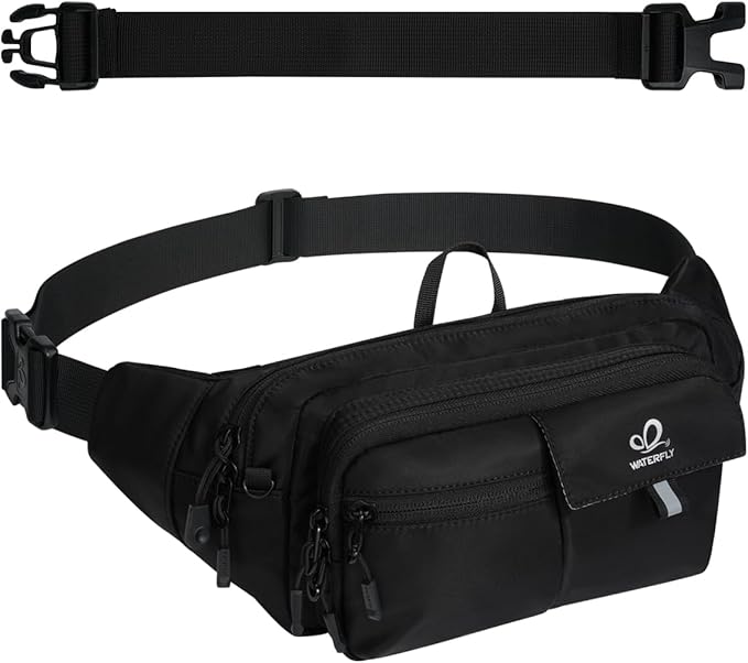 WATERFLY Fanny Pack Waist Bag: 3L Waist Pack with Anti-Theft RFID Blocking, 9 Pockets & Adjustable Belt Water Resistant Hip Pack for Women Men Travel Hiking Running