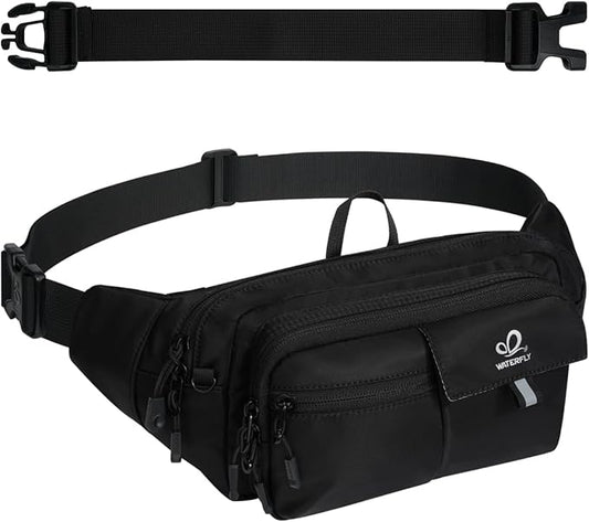 WATERFLY Fanny Pack Waist Bag: 3L Waist Pack with Anti-Theft RFID Blocking, 9 Pockets & Adjustable Belt Water Resistant Hip Pack for Women Men Travel Hiking Running