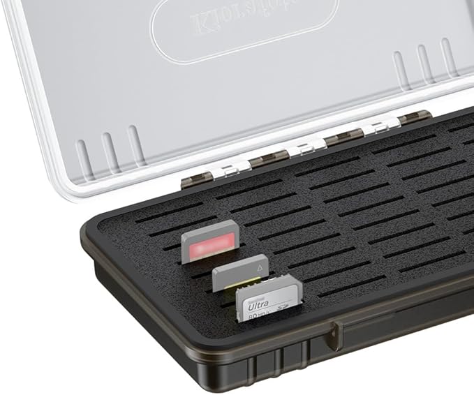 Kiorafoto Memory Card Case for SD Cards,40 Slots Durable Water-Resistant SD Card Holder Case for 40 SD SDHC SDXC Cfexpress Type A PSV PS Vita Camera Memory Cards Storage Organizer - Transparent