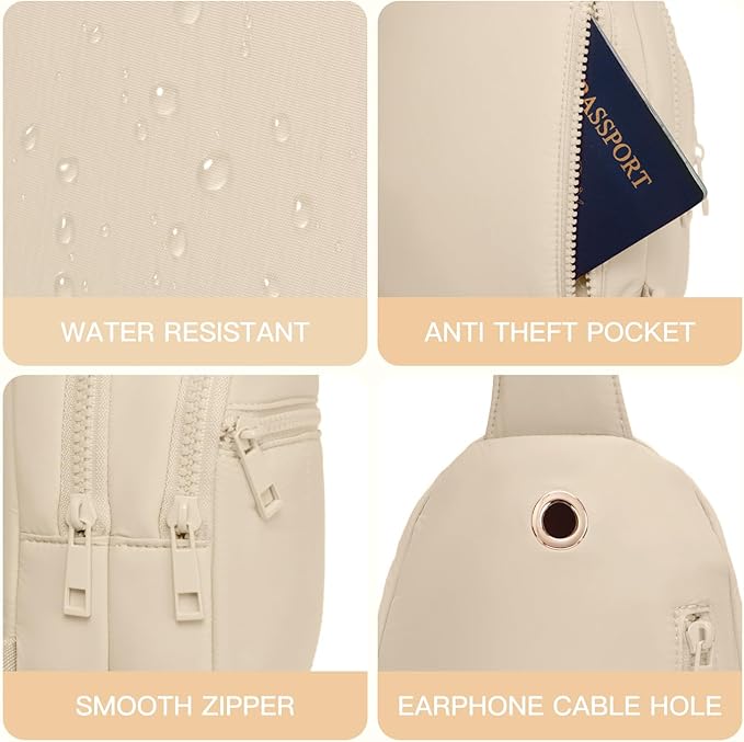 Viverte Quilted Puffer Crossbody Bags for Women Small Puffy Sling Bag Lightweight Cross Body Bubble Purse Shoulder Bag for Travel (Beige)