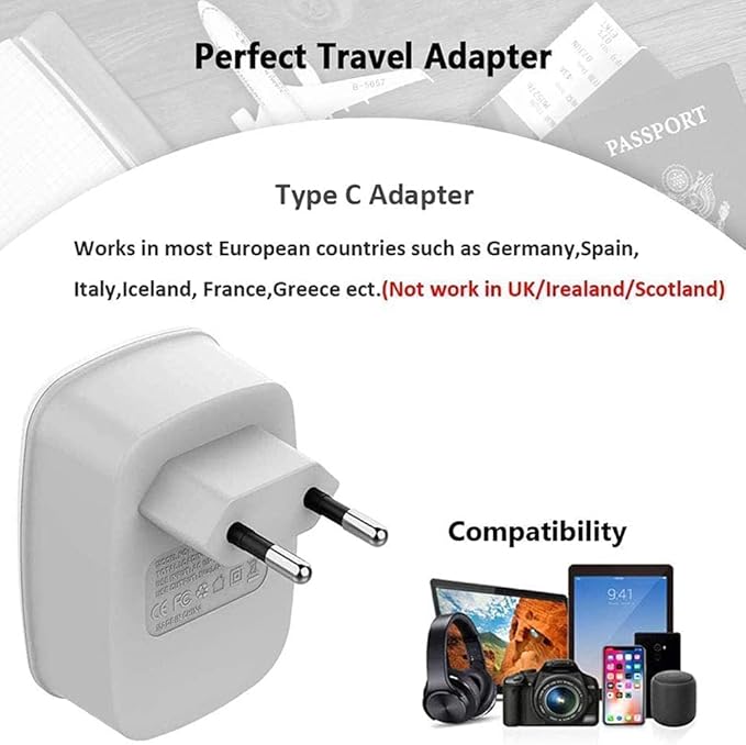European Travel Plug Adapter 2 Pack, TESSAN International Power Outlet Adaptor with 2 USB, Type C Charger from USA to Most of Europe EU Spain Iceland Germany France Italy Israel