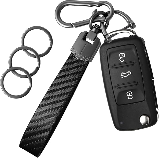 OHKYOOT Leather Car Keychain,Carabiner Clip Key Fob Keychain for Home Car Keys Women Men