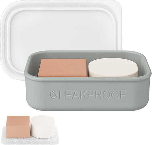 Quatish Large Leakproof Travel Soap Case, Solid Shampoo Bar Holder, Silicone Soap Box with Draining Layer, Enhanced Soap Container, Suitable for Camping, Gym, Bathroom, Outdoor Essentials, Grey
