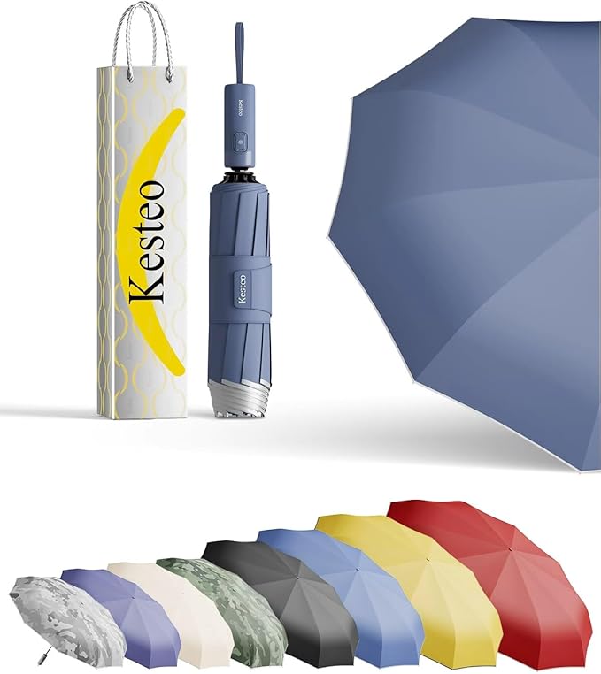 Windproof Travel Umbrella for Rain, Withstand 85MPH Winds, 52 Inch Automatic Reverse Fold Umbrellas Easy Auto Open Close, Portable Compact Umbrella Includes Cover Bag, Perfect for Travel, Car, Commute, Women Men, Backpack