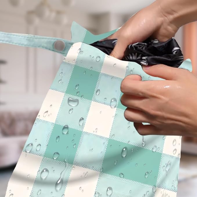 Floral Gingham Print Wet Dry Bag, Reusable Washable Waterproof Wet Bag for Swimsuit Diaper Dirty Clothes, Set of 3, Portable Storage Pouch for Travel Beach Pool Gym Camping, Cute Flower Lover Gifts