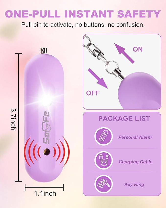Personal Safety Alarm for Women - Waterproof Rechargeable Security Alarm - 140dB Extra Loud Siren with SOS Strobe Light - Self Defense Keychain for Women Girls Teens Seniors