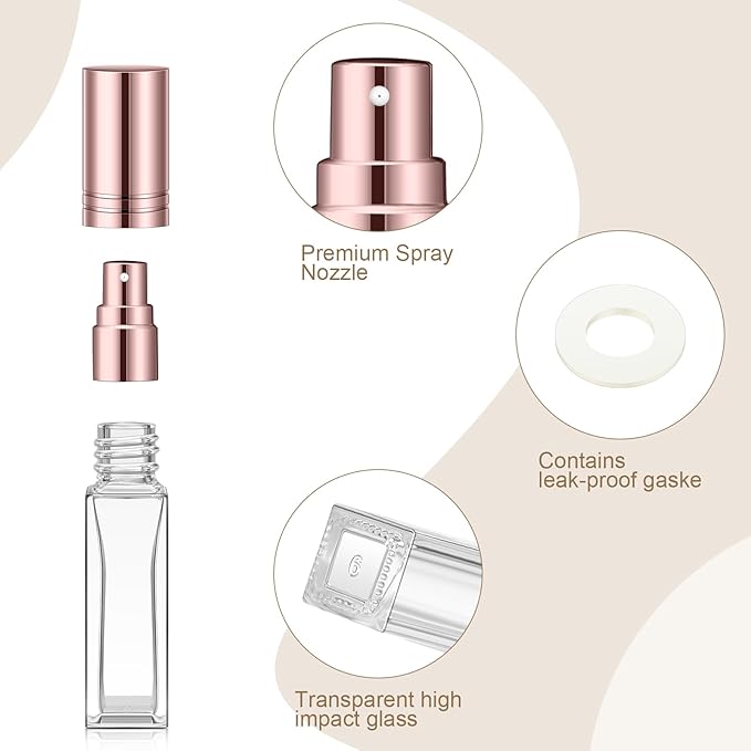 Domensi 20 Pcs 10/15/20/30 ml Perfume Travel Refillable Glass Bottles Spray Bottle Perfume Atomizer for Cologne Dispenser Leak-proof Fragrance Bottles Atomizer Pump Kit (20 ml,Rose Gold)