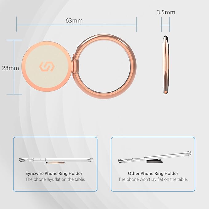 Syncwire Cell Phone Ring Holder Stand, 360 Degree Rotation Finger Ring Kickstand with Polished Metal Phone Grip for Magnetic Car Mount Compatible with iPhone, Samsung, LG, Pixel - Rose Gold