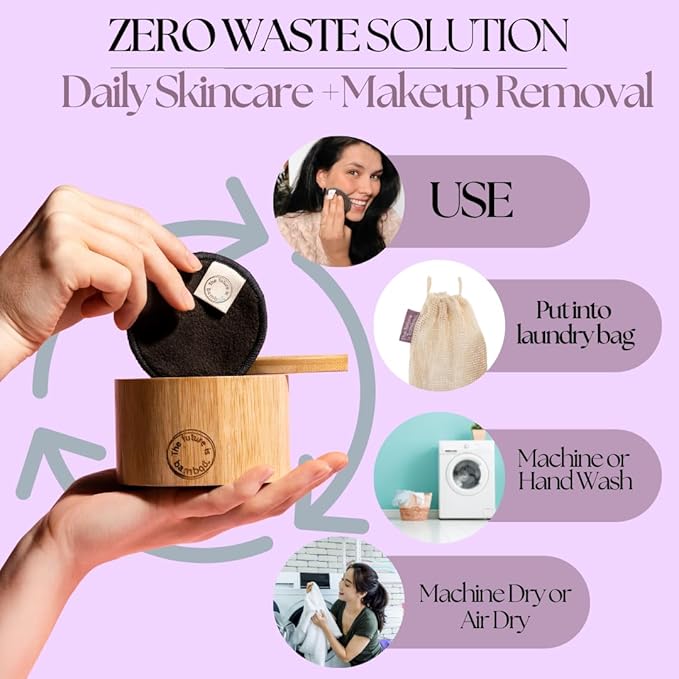 14 pcs Reusable Makeup Remover Pads | with Washable Laundry Mini Cotton Beauty Bag, Soft Reusable Face Pad for Facial Cleansing Wipes Skincare Set in Bamboo Holder for Storage of Cleansing Wipes