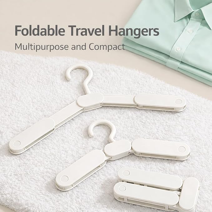 6 Pack Foldable Travel Hangers with 12 Clips, Portable Collapsible Hangers for Travel, Cruise, Hotel, Camping, Dorm, Space Saving Clothes Hangers for Small Spaces(White)