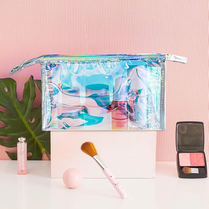 Green Transparent Laser Cosmetic Bag Iridescent Holographic Waterproof PVC Makeup Organizer Bag for Women (white)