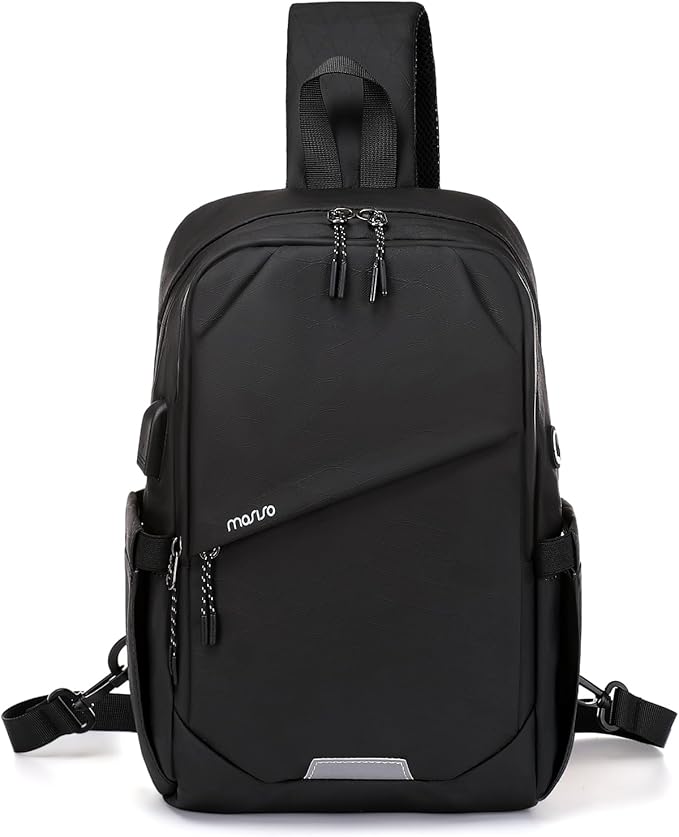 MOSISO Sling Backpack Travel Hiking Daypack,Large Crossbody Sling Bag with USB Charging Port for Men Women 3 Layer Pockets One Shoulder Bag for Outdoor Sports Casual Commuting, Black
