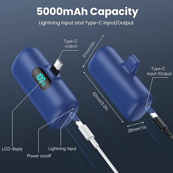 Mini Portable Charger USB C Power Bank,Upgraded 5000mAh PD Fast Charging Battery Pack Built-in USB-C Connector Travel Essential for iPhone17/17Pro/17Pro Max/Air/16 Plus/16Pro Max/15 Series Android