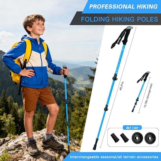 Hiking Trekking Poles for Kids, 2 Pack Anti Shock, Adjustable, Collapsible Hiking Poles for Trekking or Walking, Lightweight Aluminum Sticks