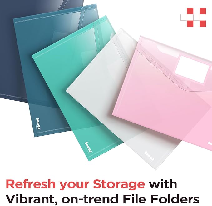 Sooez 40 Pack Plastic Envelopes, Plastic File Folders, Clear Folders for Documents Trendy Colors, Super Heavyweight Document Holders, Storage Pouches, File Envelopes for School Office Supplies