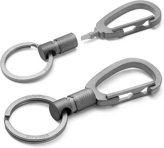 FEGVE Titanium Quick Release Swivel Keychain, Pull Apart Detachable Keychain Heavy Duty Car Key Holder with Key Rings