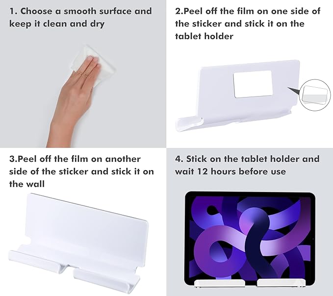 Kamehame Wall Mount Holder, Adhesive Wall Stand for Tablet Smartphones eReader (White)