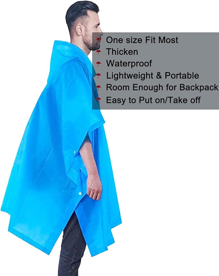 Rain Ponchos for Adults, 2 Pack Raincoats Jacket Reusbale with Drawstring Hood Sleeves for Women Men