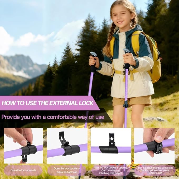 Hiking Trekking Poles for Kids, 2 Pack Anti Shock, Adjustable, Collapsible Hiking Poles for Trekking or Walking, Lightweight Aluminum Sticks