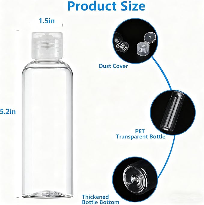 DTDNZKN 4 Pack 3.4 Oz (100ml) TSA Approved Travel Bottles for Toiletries, Leak Proof Plastic Travel Essentials Accessories with Labels