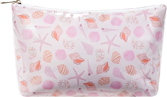 Large PVC Waterproof Sea Shell Makeup Bag,Clear Coated Cosmetic Bags,Easy to Clean,Travel Organizer Zipper Pouch Beach Vacation Essentials for Women Girls(05Shell)