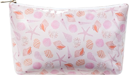 Large PVC Waterproof Sea Shell Makeup Bag,Clear Coated Cosmetic Bags,Easy to Clean,Travel Organizer Zipper Pouch Beach Vacation Essentials for Women Girls(05Shell)