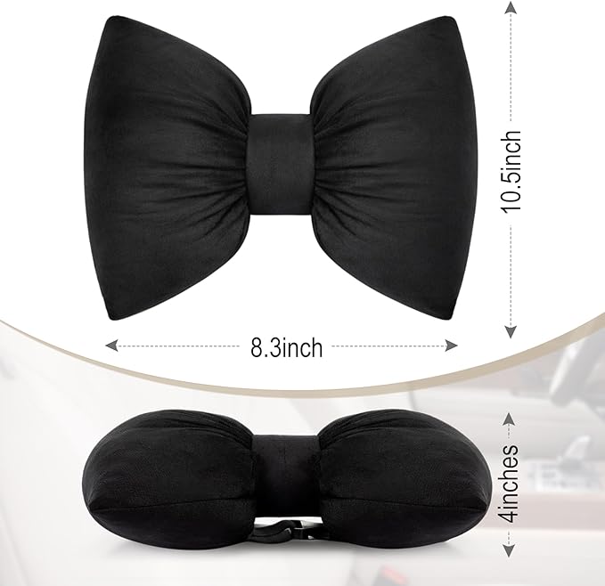 Macarrie 2 Pcs Car Neck Pillow Velvet Bow Headrest Pillow Soft Comfortable Seat Neck Support Cute Bow Car Accessories for Driving Travel Driver Chair Girl Interior Decor (Solid,Black)