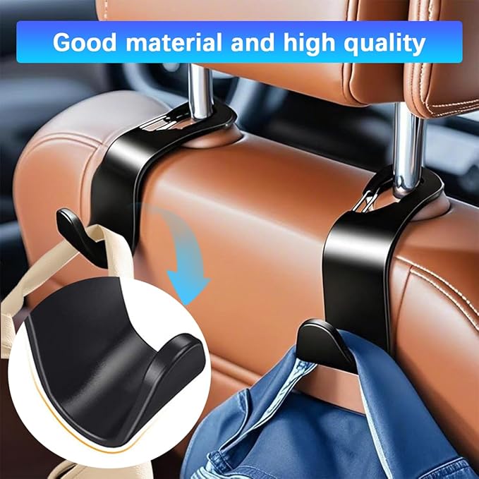 Zpana Car Seat Headrest Hook, 4PCS Vehicle Seat Back Hanger Hook with Metal Lock, Multifunctional Auto Interior Purse Handbag Storage Organizer Accessories, Universal for SUV RV Truck (Beige)