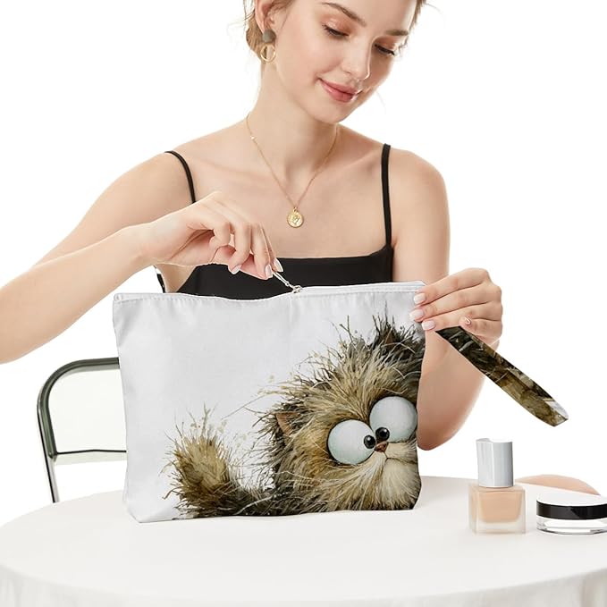Fokongna Cute Print Wet Bag, Small Portable Waterproof Multi-Functional Organizer for Women, Beige Fluffy Tabby Cat, Ideal for Daily, Beach & Travel