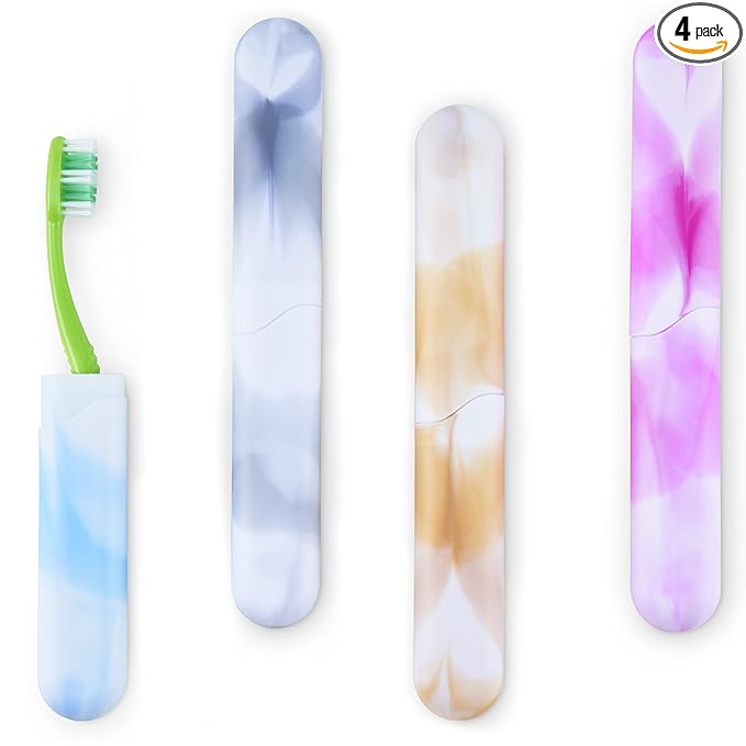 4 Pack Elite Travel Toothbrush Case with Drainage Holes–Portable, Breathable Plastic Toothbrush Holder Travel Covers–Ideal for Camping, Trips & Daily Use Cute Tooth brush Cover Container– Multi Colors