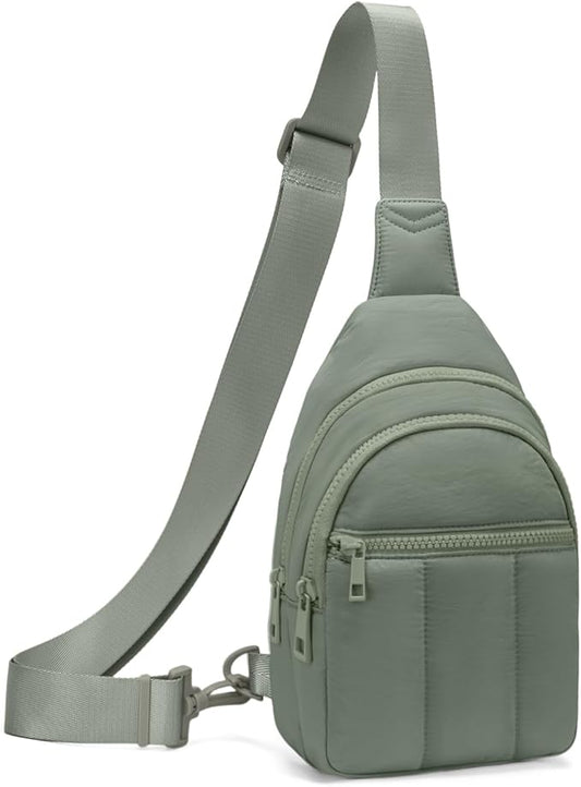 Viverte Quilted Puffer Crossbody Bags for Women Small Puffy Sling Bag Lightweight Cross Body Bubble Purse Shoulder Bag for Travel (Bean Green)