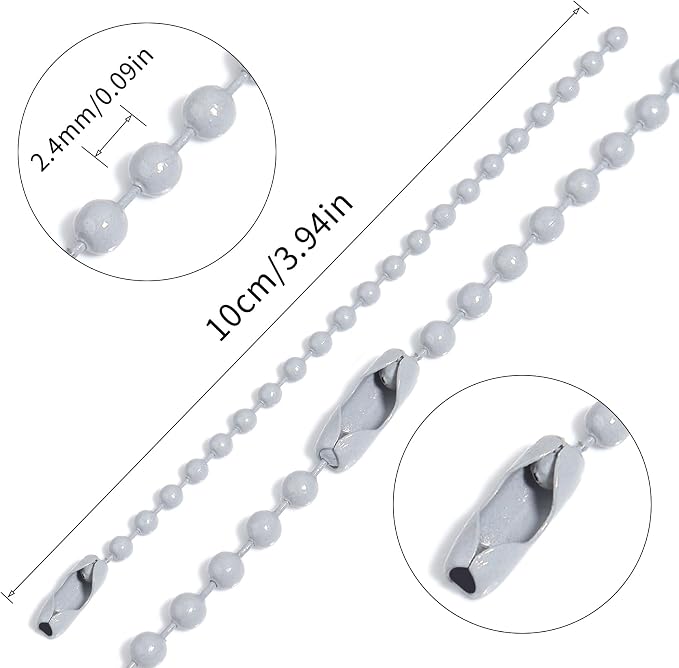 Lemonkey 100Pcs Ball Beads Chains Bulk,Gray Keychains Rings Metal Chains,4 Inch Dog Tag Metal Small Chains with Connectors for Hanging Decoration