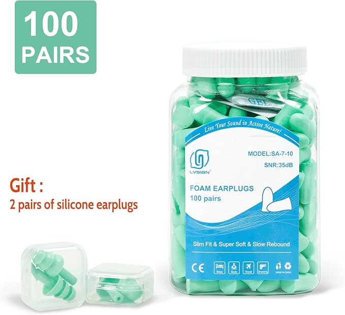 LYSIAN Slim Fit Foam Ear Plugs for Small Ear Canals, 100 Pairs 35dB SNR Noise Reduction Earplugs for Sleeping, Snoring, Travel and Quiet Rest, Women, Teens, Aqua