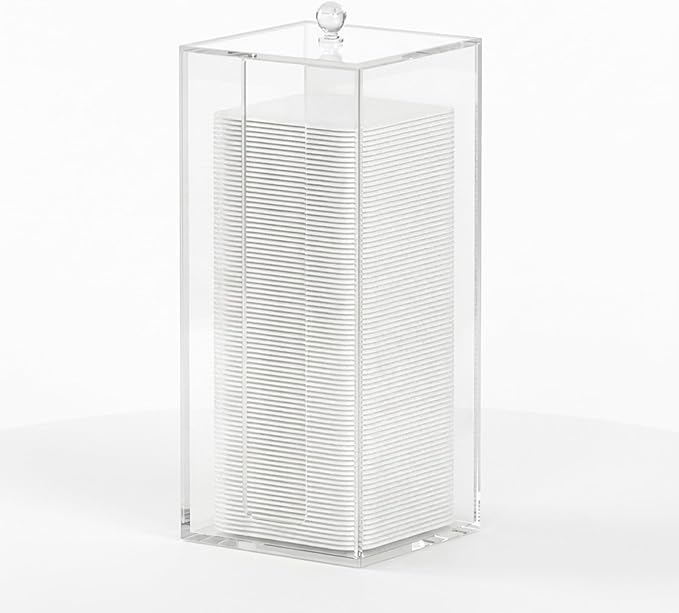Acrylic Clean Pad Storage Box for Clean Skin Club, Cotton Pad Dispenser, Square Rounds Cotton Pad Holder (Pad Not Included) - Vertical with Lid