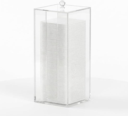 Acrylic Clean Pad Storage Box for Clean Skin Club, Cotton Pad Dispenser, Square Rounds Cotton Pad Holder (Pad Not Included) - Vertical with Lid