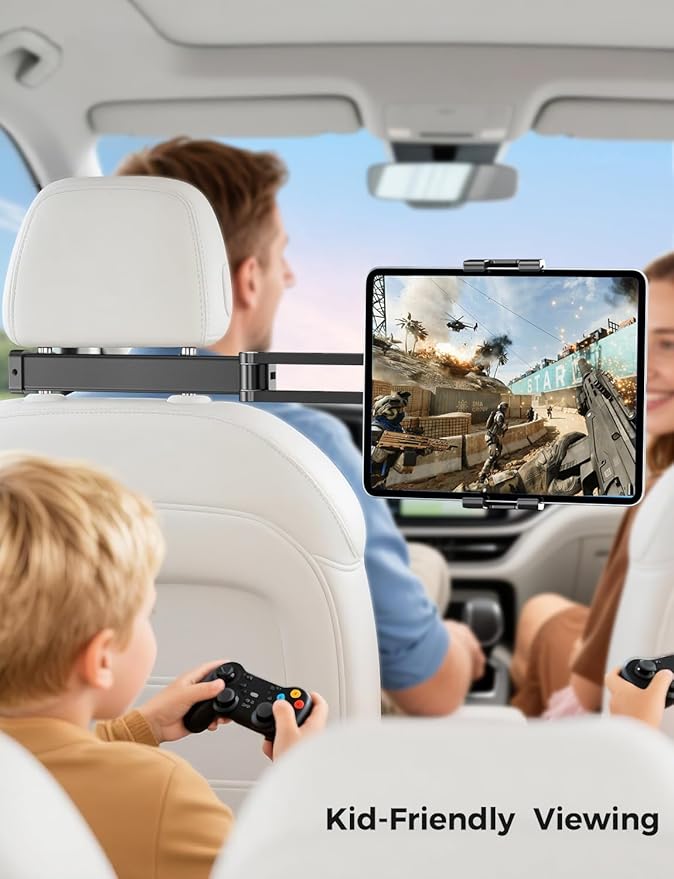 PLDHPRO Tablet Holder for Car Headrest Mount 3-in-1 Adjustable Aluminum Alloy Arm Back Seat Stand Compatible 5.5-14.6'' Devices, Road Trip Essentials for Kids Accessories
