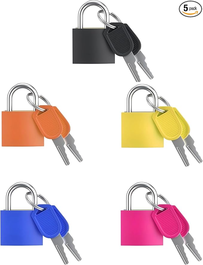 5 Pcs Suitcase Locks with Keys, Small Padlock with Key, Luggage Padlocks, Mini Keyed Padlock for Travel Bags, School Gym Locker, Toolbox - 23mm (Colorful)