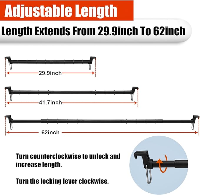 Car Clothes Hanger Bar, 30-63 Inches Expandable Heavy Duty Car Clothes Rack for Car Travel - Adjustable Clothes Storage Hanger Automotive Travel Hanging Rack for Most Cars,Trucks,SUVs,Road Travelers
