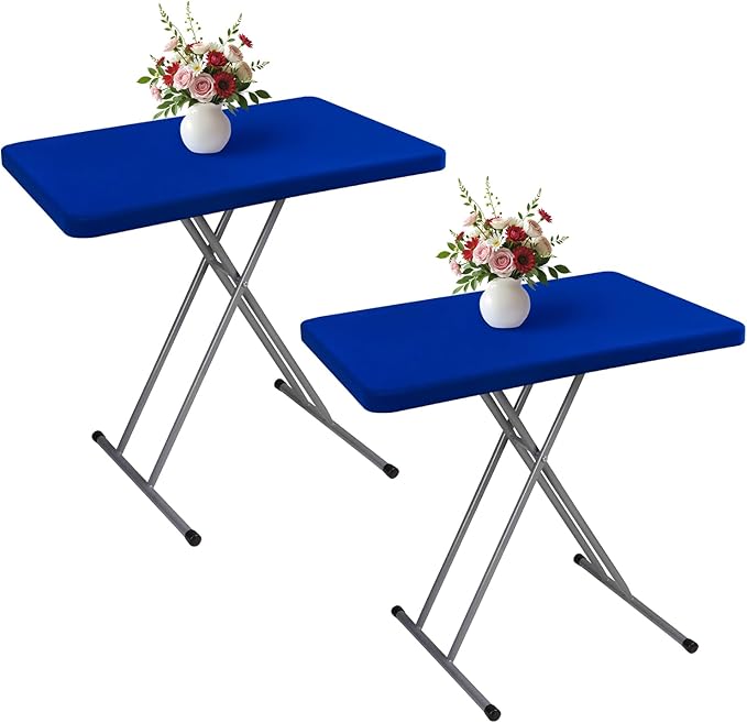 Wolkemer 2 Pack Blue Fitted Tablecloth 20x30 Inch Rectangle Elastic Edges Table Cloth, Spandex Stretch Table Cover with Machine Washable Fabric for Wedding Party Picnic Dining Indoor Outdoor