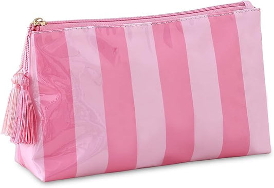 DYSHAYEN Makeup Bags for Purse,Small Clear Coated Cosmetic Bags for Women Girls, Waterproof Travel Organizer Zipper Pouch Beach Vacation Essentials (Pink-Hot Pink)
