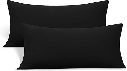 2-Pack Stretch Pillow Cases - Jersey Knit & Ultra Soft Envelope Closure Pillowcases T-Shirt Like Microfiber Blend - Suitable for 20x36/20x40 King Size Set of 2, Black