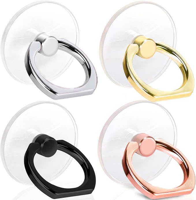 4 Pack Jsoerpay Cell Phone Ring Holder, Transparent Ring Holder 360°Rotation Finger Ring Stand, Clear Cell Phone Kickstand Compatible with Most of Phones, Tablet and Case (Silver+Black+Rose Gold+Gold)